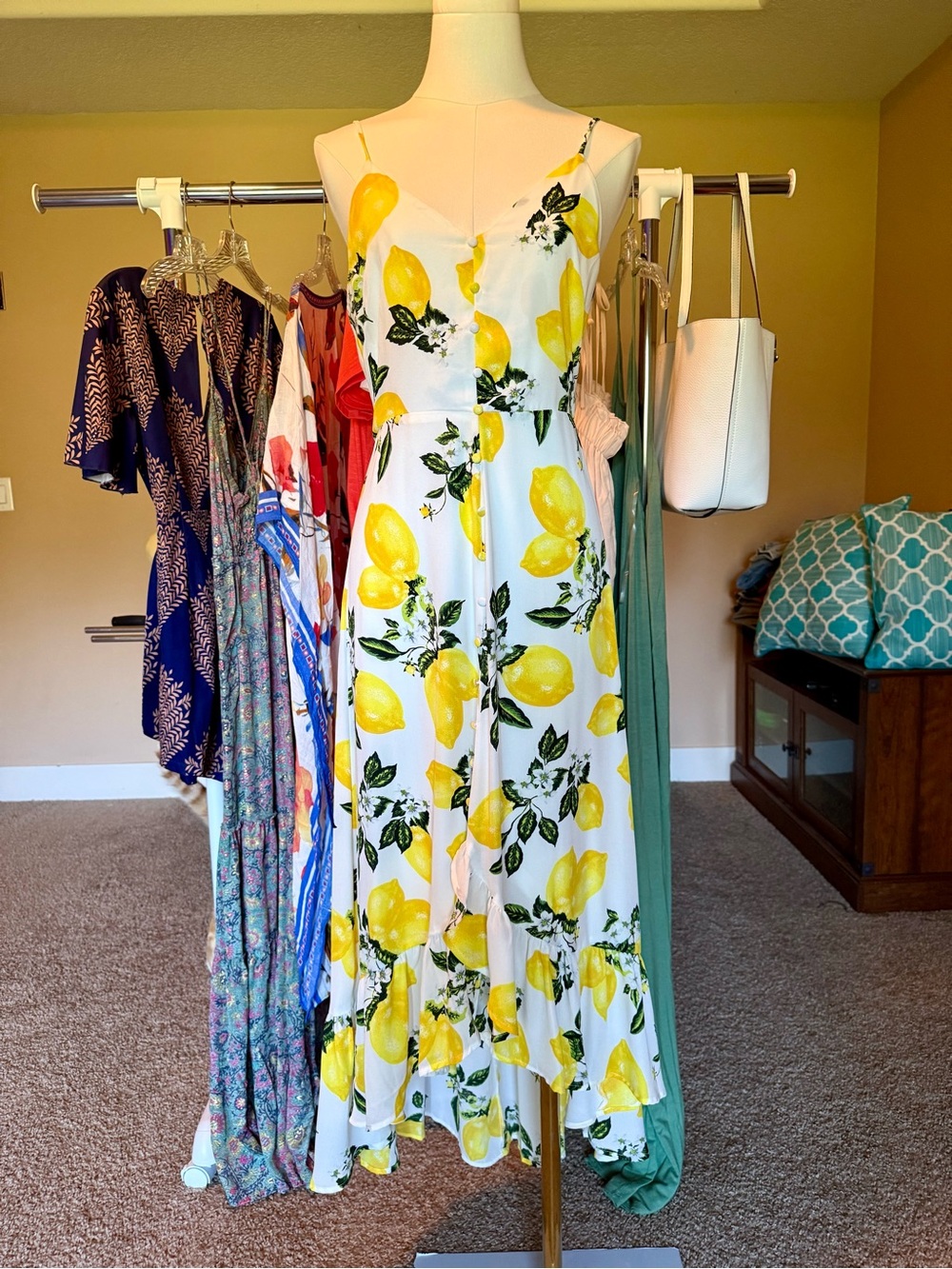 Lulu's White Maxi Dress with Yellow Lemon Print